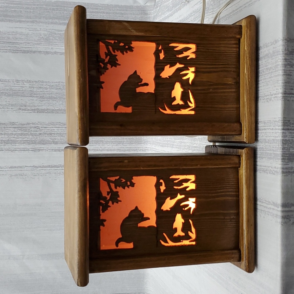 Handmade Wood Night Light Lamp Lantern with 4 Interchangeable Panels 2 Boxes - Picture 3 of 16